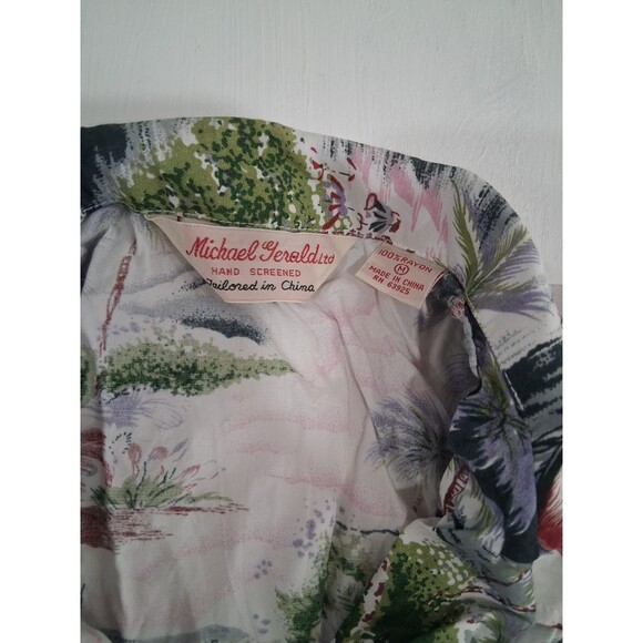 Vtg Women's Hawaiian Shirt Button Down Collared Michael Gerald Hand Screened Med - Picture 2 of 5